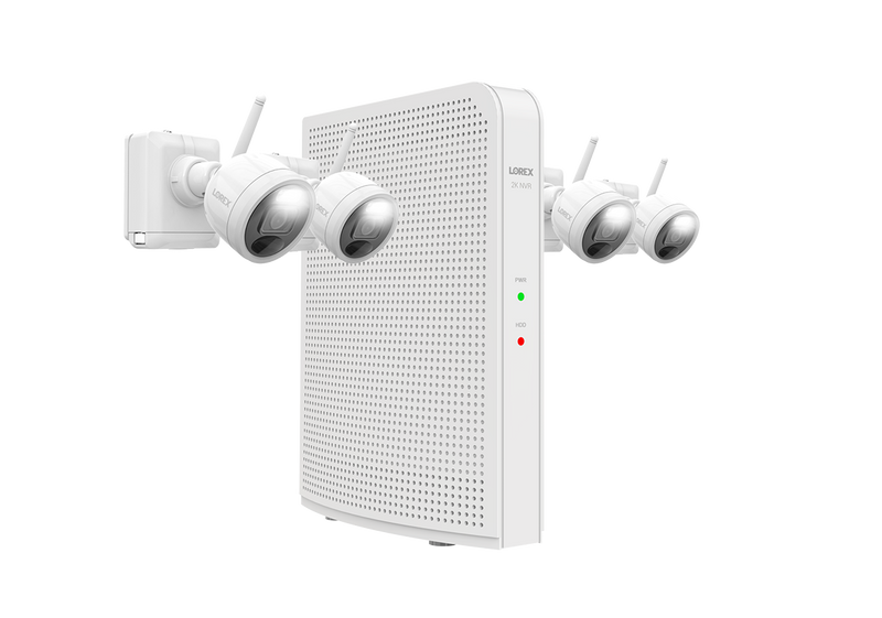 Lorex 2K Wire-Free System with 4 Battery-Operated Active Deterrence Cameras and Person Detection - Open Box